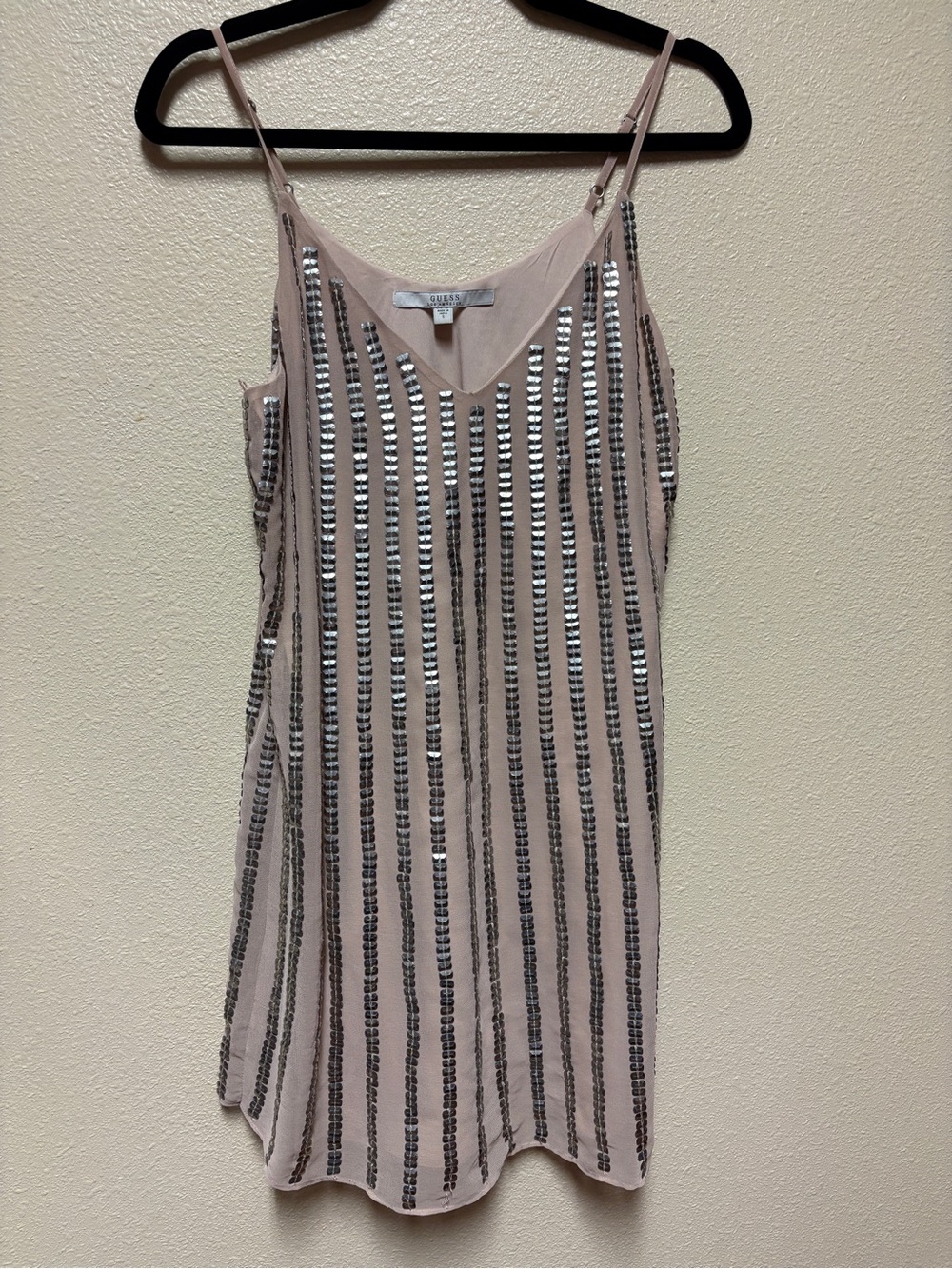 Guess Blush Pink Sequin-Striped Mini Slip Dress